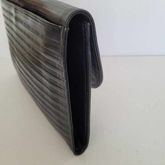 Mario Valentino Bag Clutch Handbag Vintage Pouch Italian Black Logo Leather 12x8 - Picture 7 of 10
